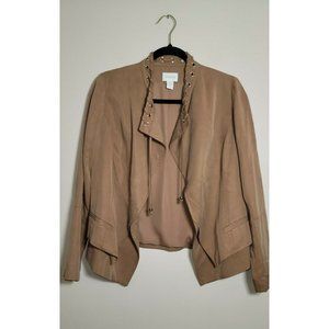 Chico's 0 Small Women's Jacket Open Front Eyelets Caramel Brown